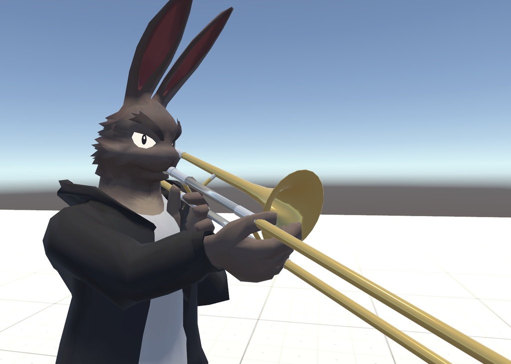 VRChat用「トロンボーン付きウサギ獣人アバター（音が出て演奏できる！）」