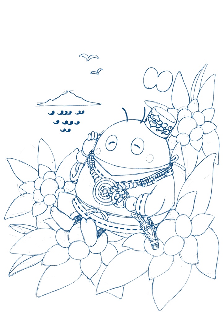 ぬりえ線画「てんとうさんと沖の島」
