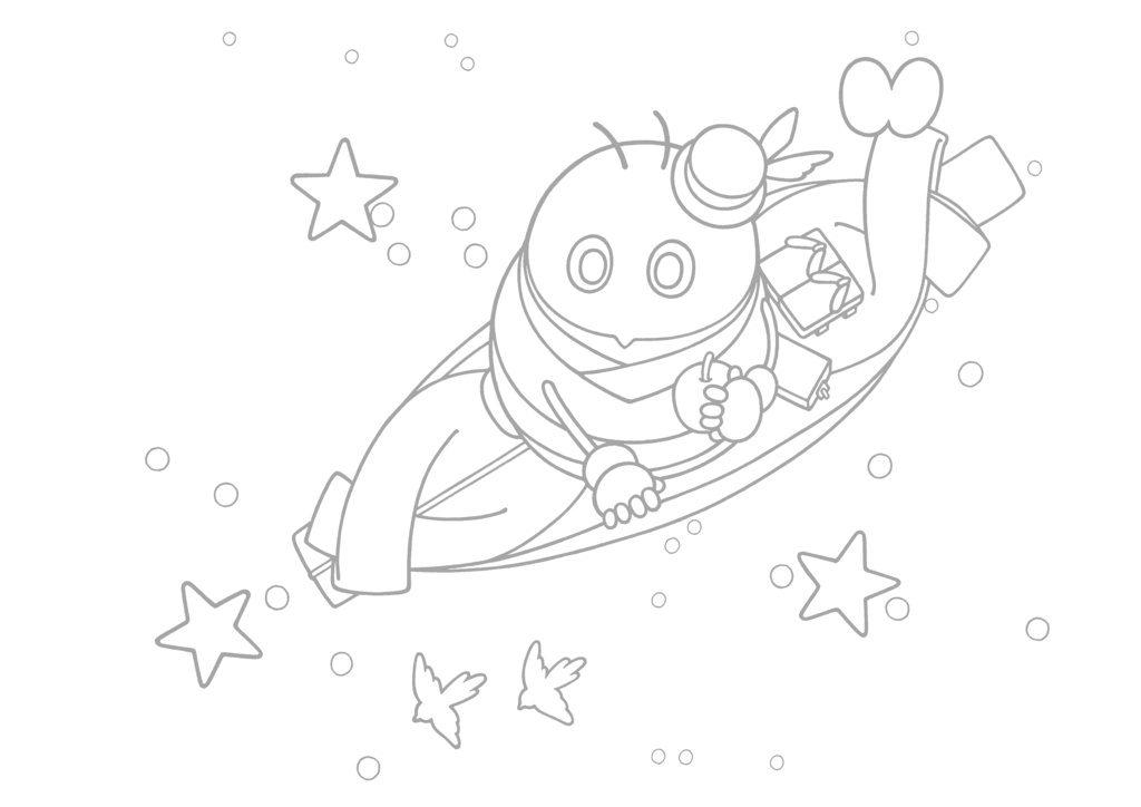 ぬりえ線画「てんとうさんと夏の星」