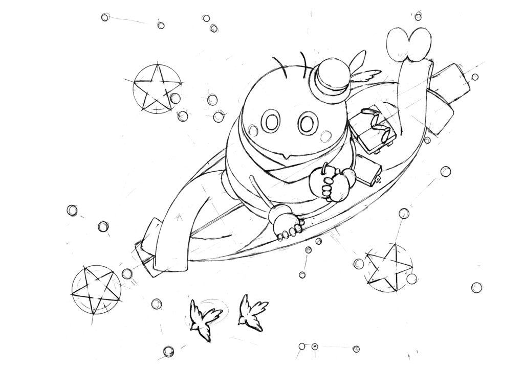 ぬりえ線画「てんとうさんと夏の星」