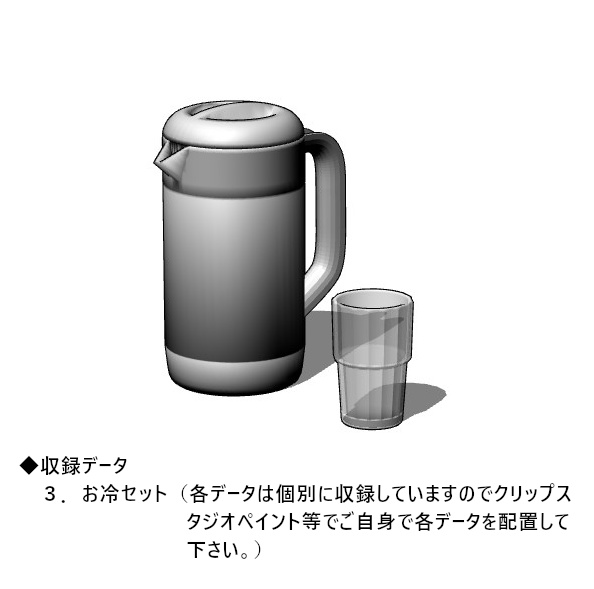 ファミレス用コーヒー・ティー・お冷セット【3D素材】