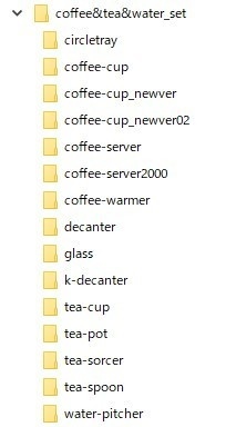 ファミレス用コーヒー・ティー・お冷セット【3D素材】