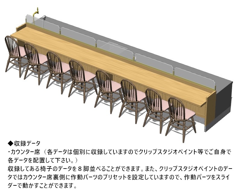 ファミレスの内装用のテーブルセット【3D素材】