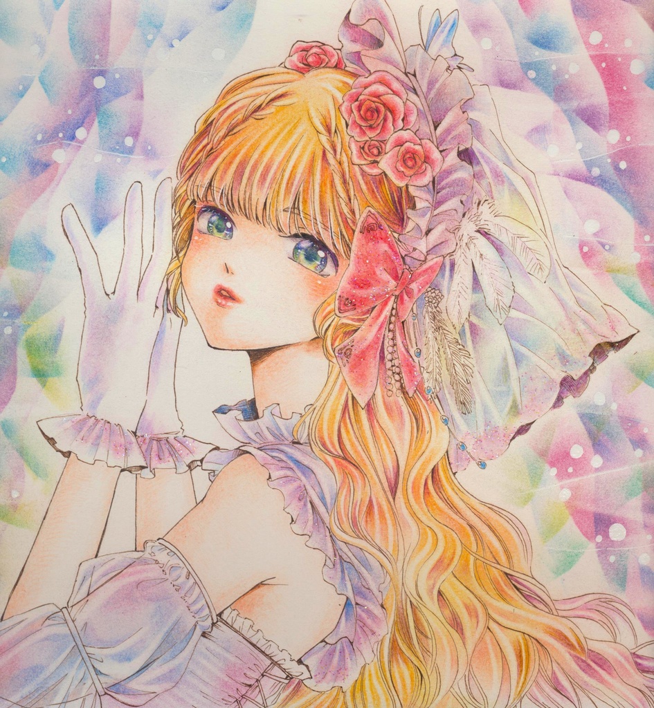 創作 【揺らぐバタフライピー】 手描きイラスト 少女イラスト✩⡱