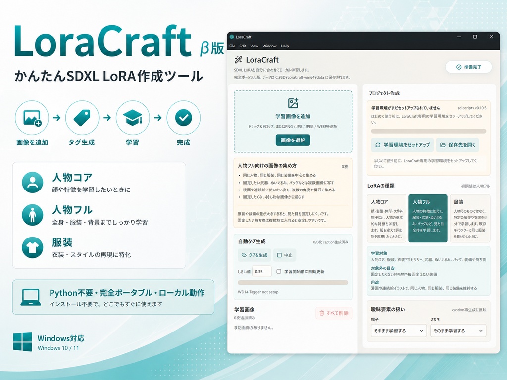 LoraCraft β版｜画像を入れるだけでSDXL LoRAをかんたん作成