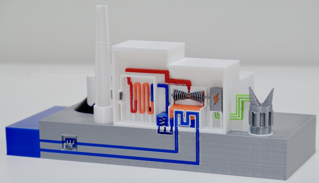 蒸気サイクル発電学習用3Dプリントデータ（石炭火力発電所モデル）