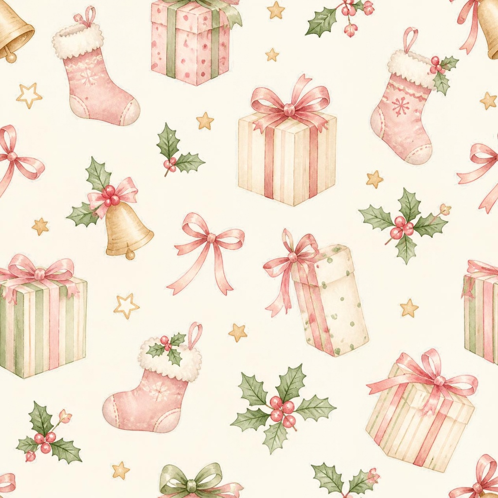 クリスマス デザインペーパー 5種セット|大人かわいい 水彩風 シームレスパターン|2000×2000px