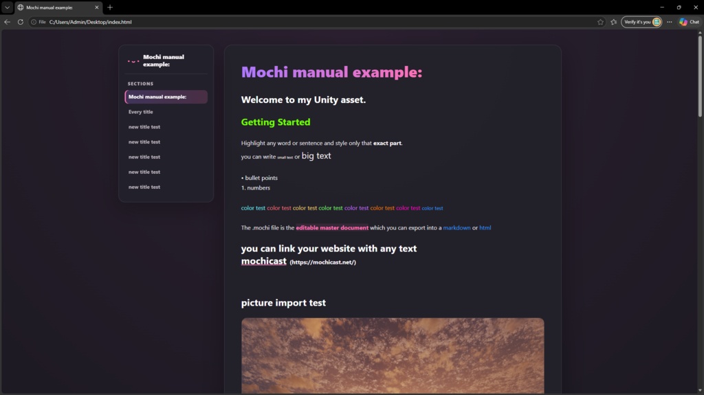Documentation creator and Markdown reader for Unity