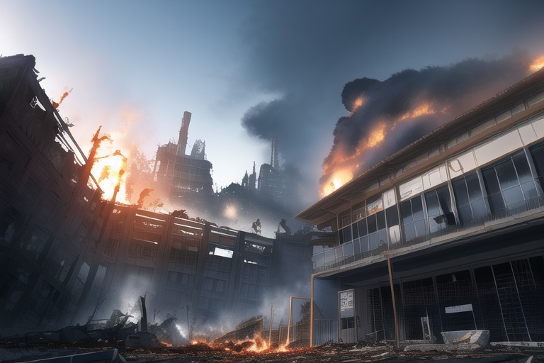 ・背景素材 破壊された都市炎上、廃墟火災のイラスト 560枚