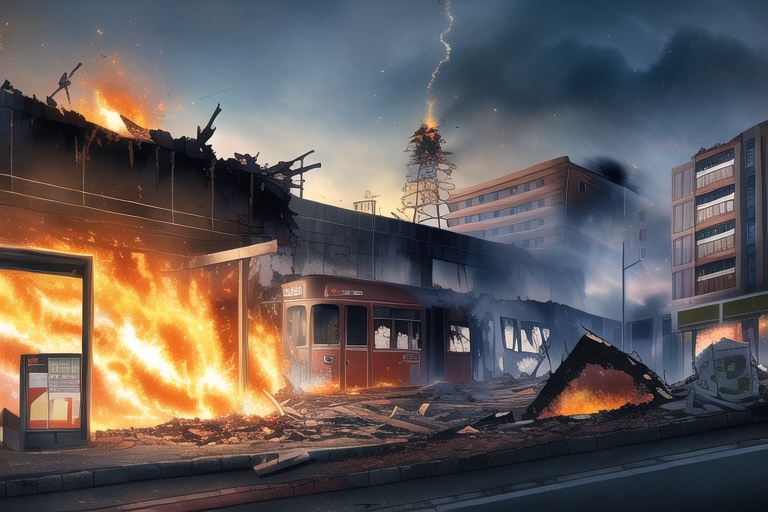 ・背景素材 破壊された都市炎上、廃墟火災のイラスト 560枚