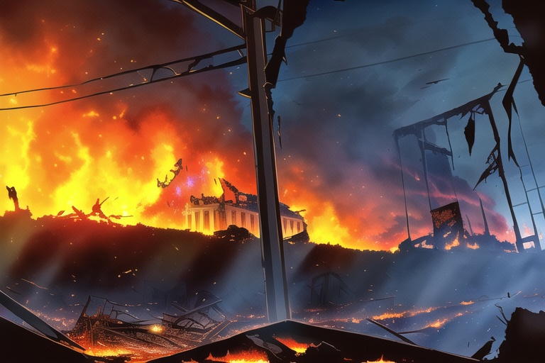 ・背景素材 破壊された都市炎上、廃墟火災のイラスト 560枚