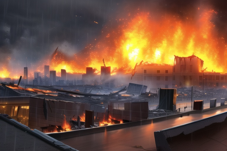 ・背景素材 破壊された都市炎上、廃墟火災のイラスト 560枚