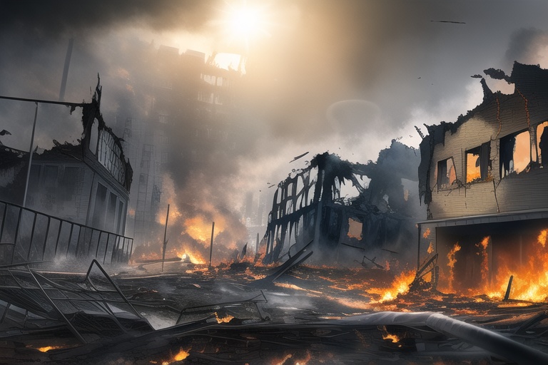 ・背景素材 破壊された都市炎上、廃墟火災のイラスト 560枚