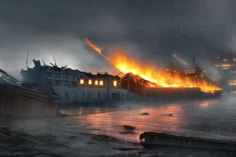 ・背景素材 破壊された都市炎上、廃墟火災のイラスト 560枚