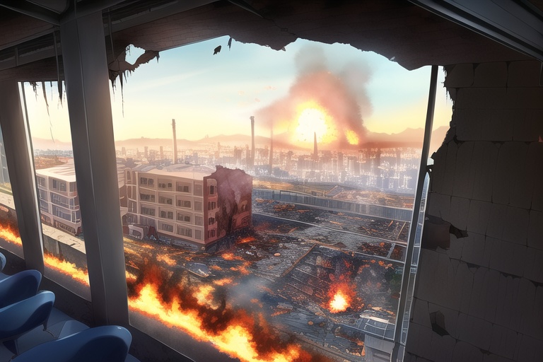 ・背景素材 破壊された都市炎上、廃墟火災のイラスト 560枚