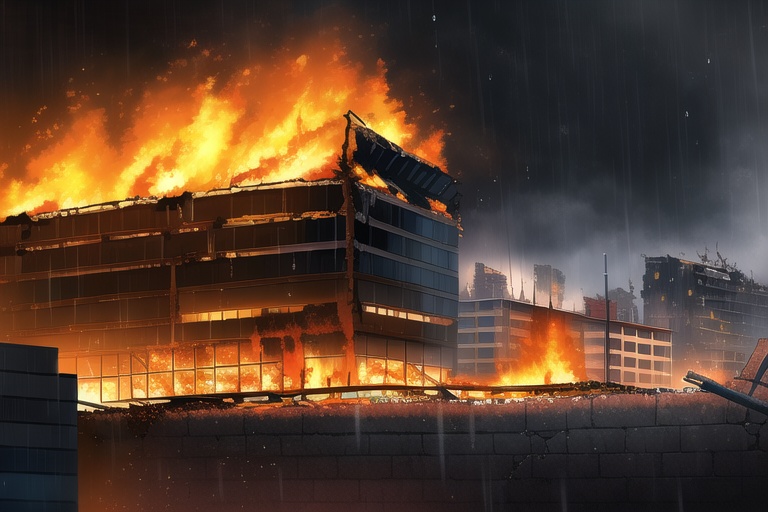 ・背景素材 破壊された都市炎上、廃墟火災のイラスト 560枚