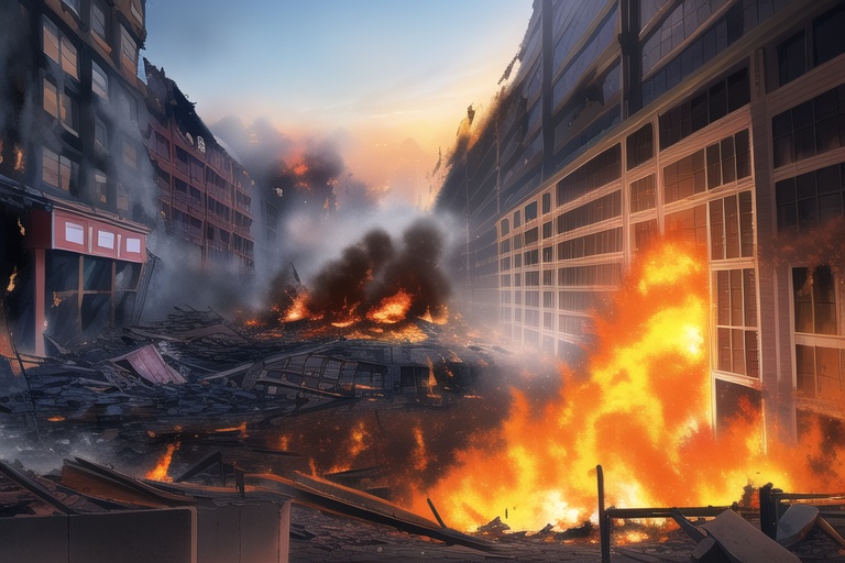 ・背景素材 破壊された都市炎上、廃墟火災のイラスト 560枚