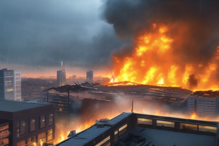 ・背景素材 破壊された都市炎上、廃墟火災のイラスト 560枚