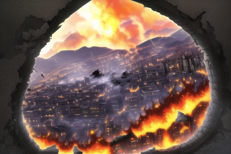 ・背景素材 破壊された都市炎上、廃墟火災のイラスト 560枚