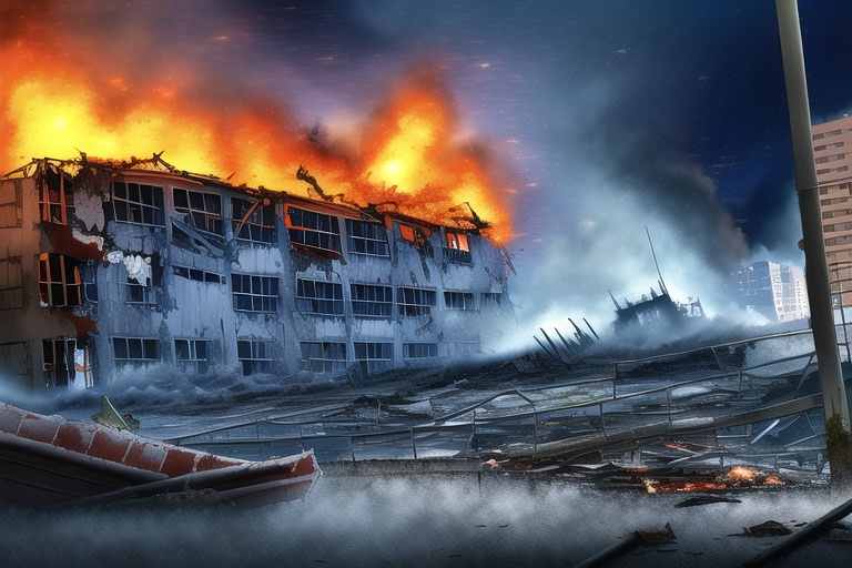 ・背景素材 破壊された都市炎上、廃墟火災のイラスト 560枚