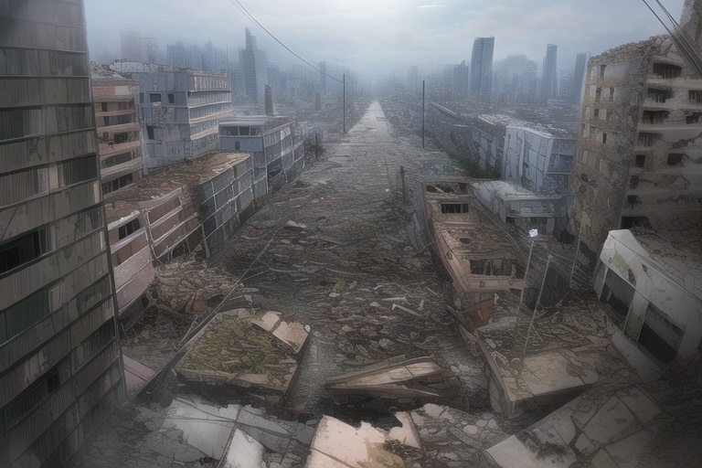 ・背景素材 破壊された都市【Vol.3】~廃墟、ゴーストタウンのイラスト 1000枚