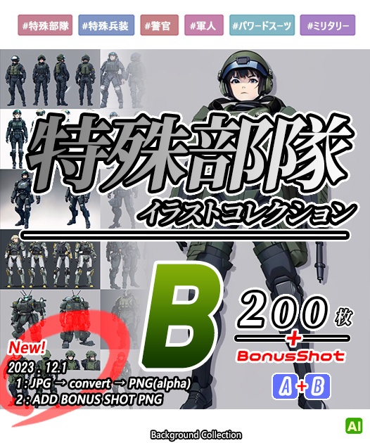 【デザイン集】軍・警察／特殊部隊／特殊兵装／武装／イラスト[コレクションB] 　+　Bonus画像