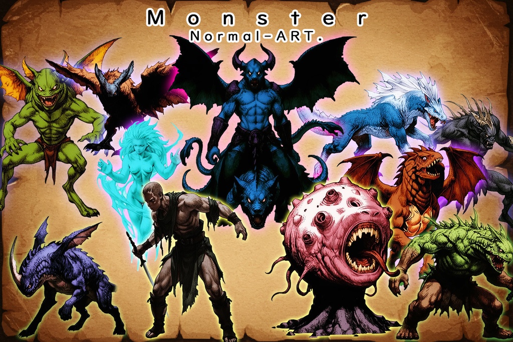 【デザイン資料集】ドット絵 + ノーマルアートモンスターA ver1 ←★!!データ追加