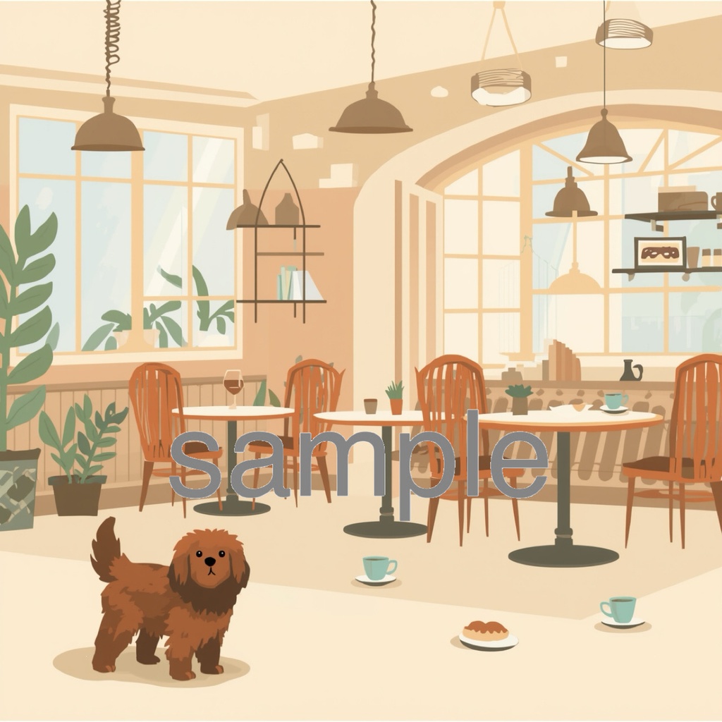 【2枚セット】配信背景/シンプル、犬、カフェ