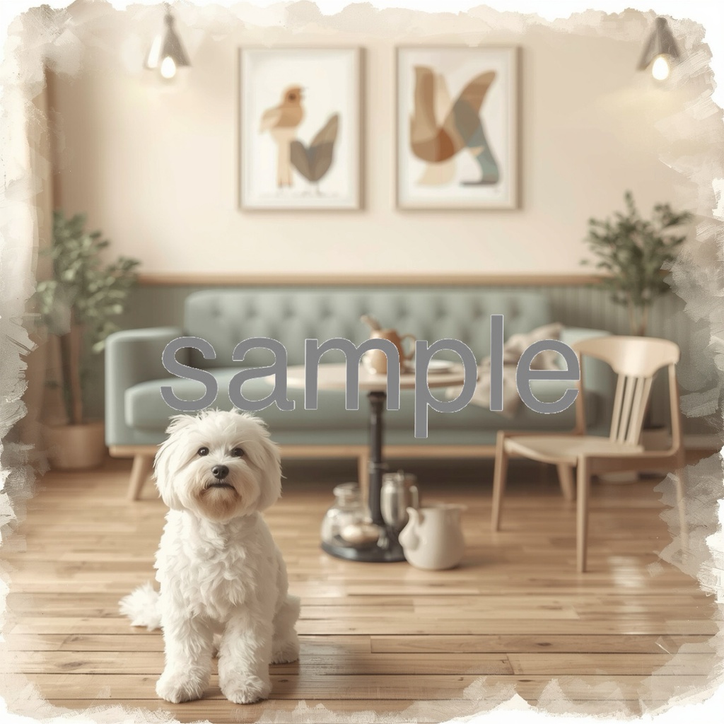 【2枚セット】配信背景/画像、カフェ、犬