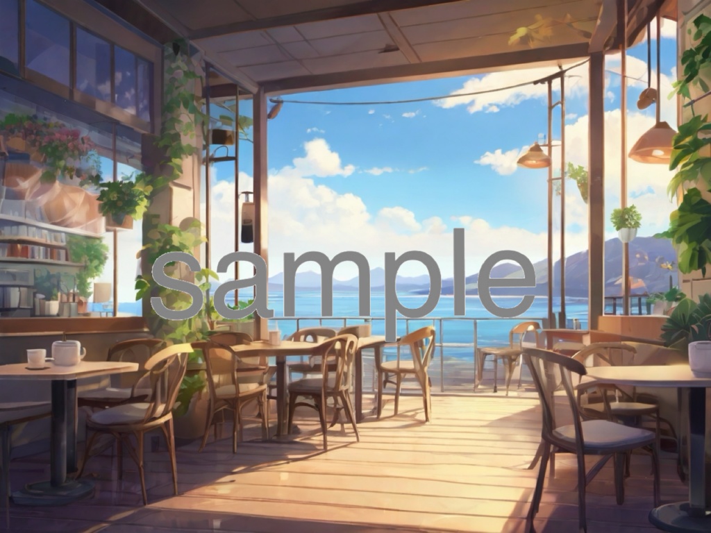 【4枚セット】配信背景/爽やか、海、カフェ