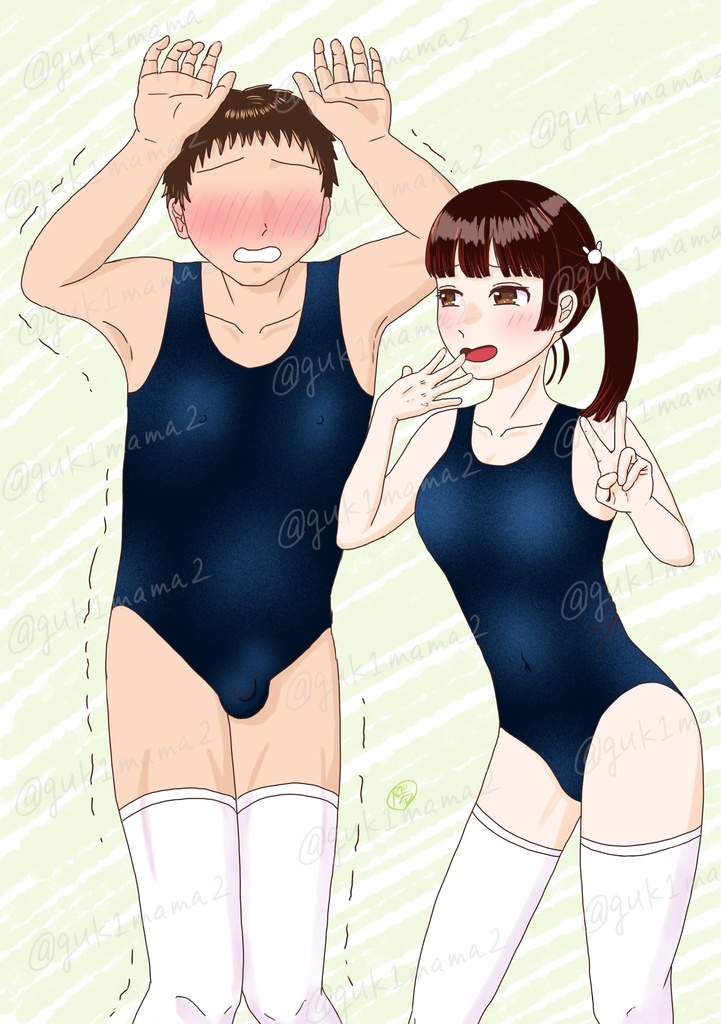 【M男向け】【女装】スク水＋白ニーハイっていいよね