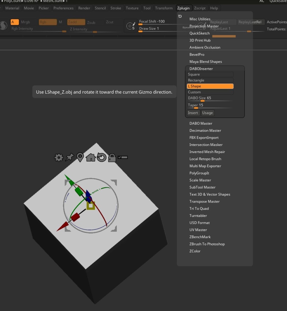 ZBrush Plugin DABO Inserter ダボ挿入プラグイン