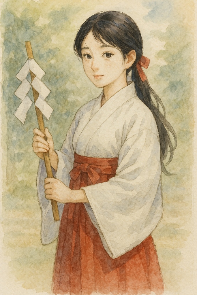 巫女の祈り 〜水彩画の静寂〜　Miko’s Prayer – Serenity in Watercolor