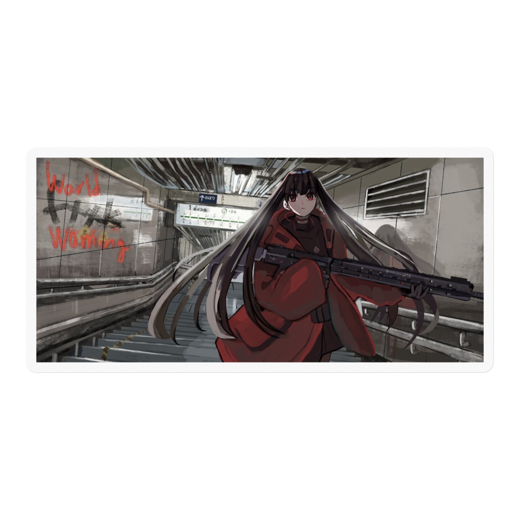 駅と女の子ステッカー