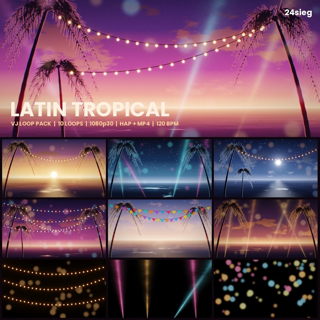 LATIN TROPICAL|VJループ素材10本パック(HAP+MP4/1080p/120 BPM)