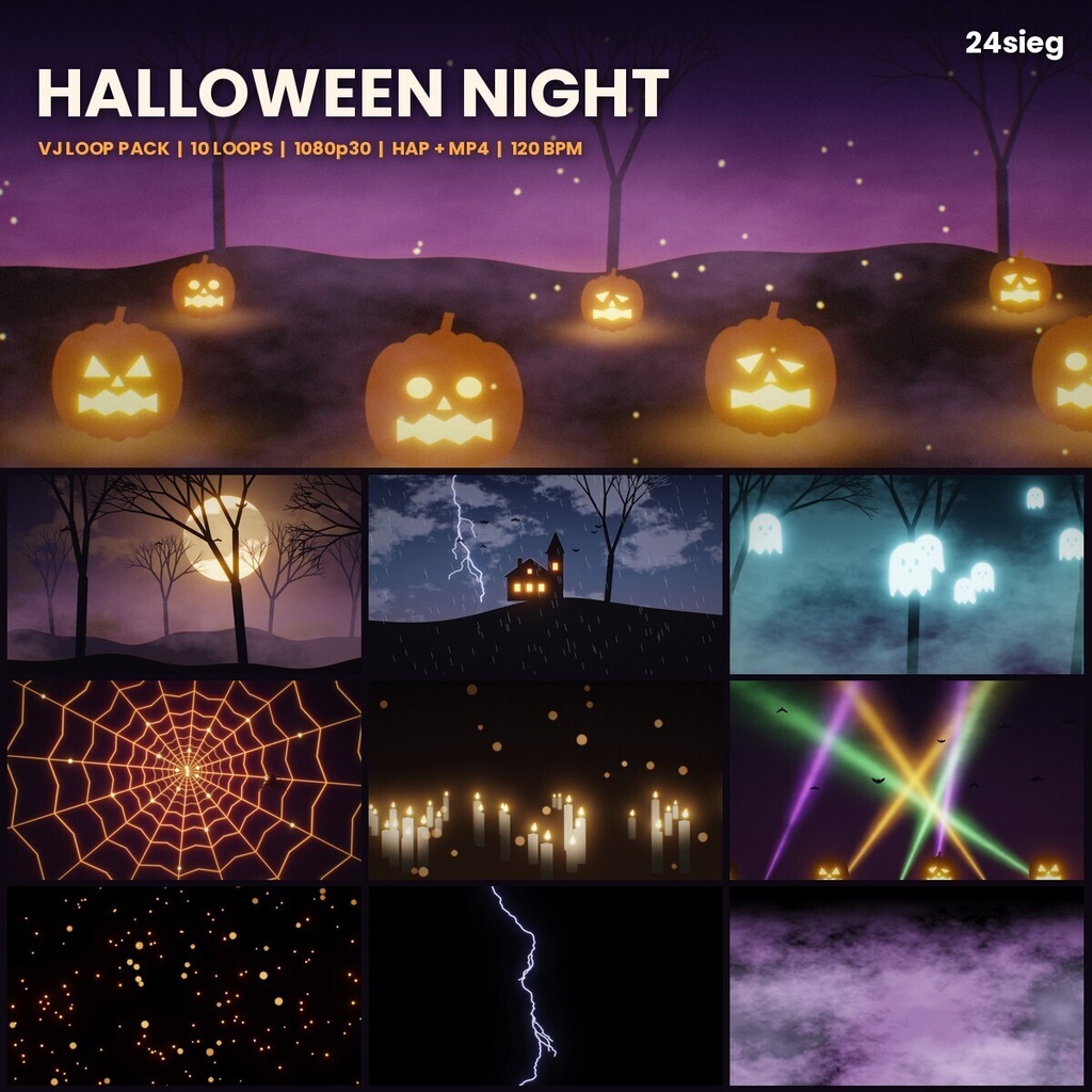 HALLOWEEN NIGHT|VJループ素材10本パック(HAP+MP4/1080p/120 BPM)