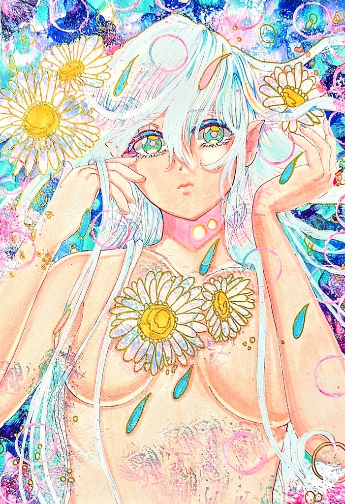 手描きイラスト　オリジナル　青薔薇男の子