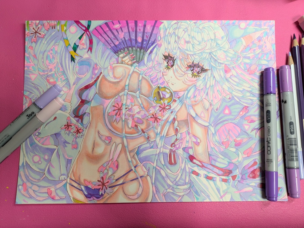 手描きイラスト オリジナル 女の子 【cSweet herry blossoms】A4