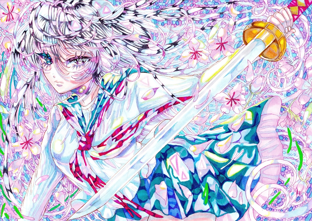 手描きイラスト　オリジナル　【桜】A4 
