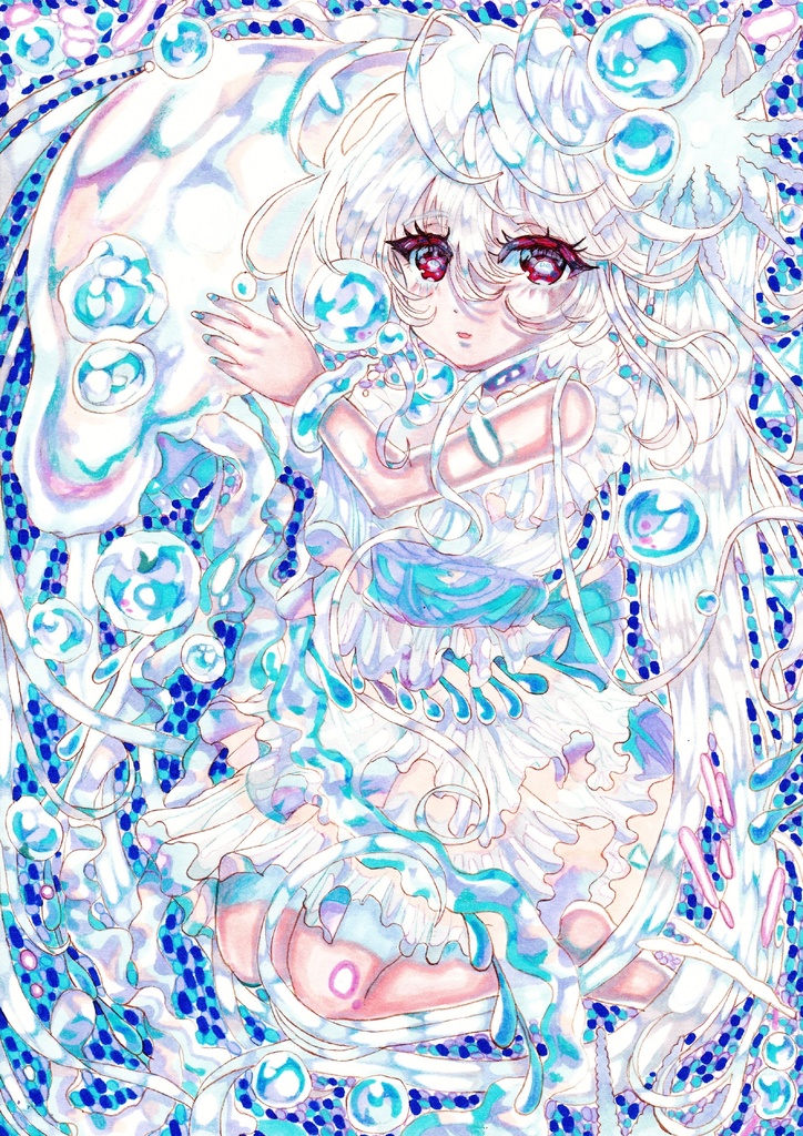 手描きイラスト　オリジナル　【Jellyfish】A4