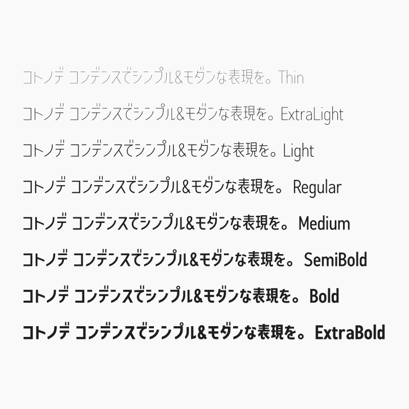 「コトノデ コンデンス」フォント(漢字あり) ~縦長で明るい雰囲気のゴシック体~