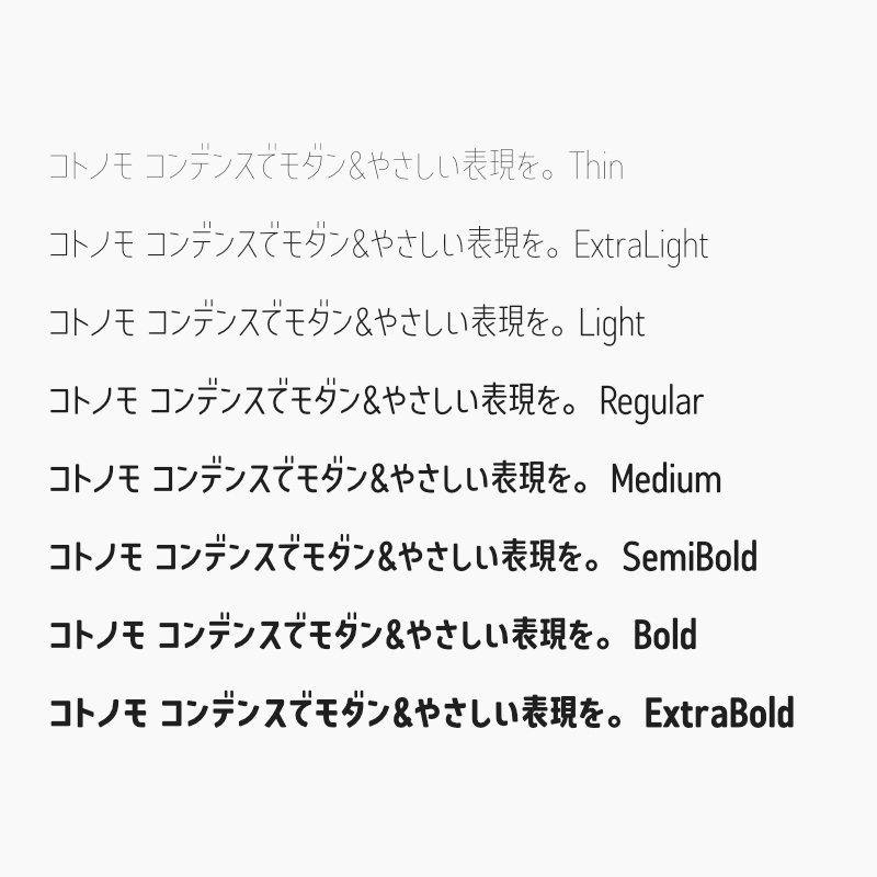 「コトノモ コンデンス」フォント(漢字あり) ~縦長で角丸のかわいい丸ゴシック体~