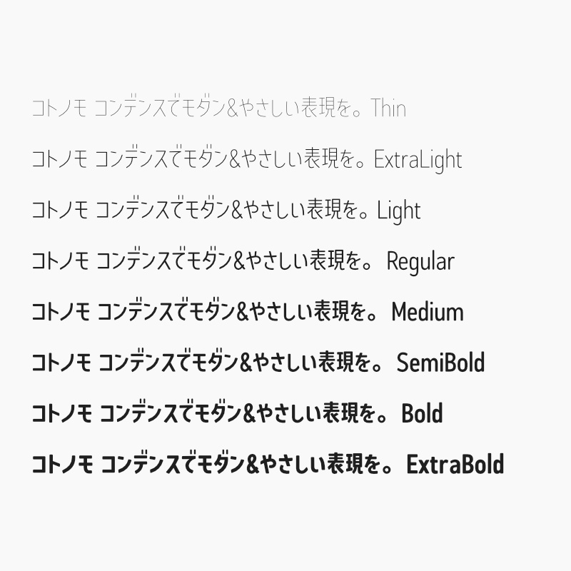 「コトノモ コンデンス」フォント(漢字あり) ~縦長で角丸のかわいい丸ゴシック体~