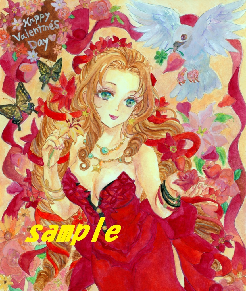 アナログイラスト原画　FF7エアリス