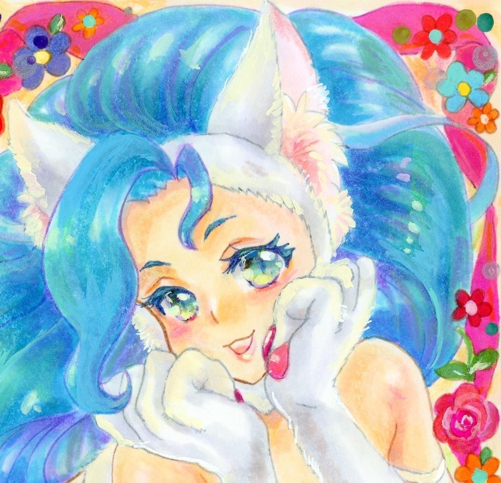 アナログ原画　同人手描きイラスト　ヴァンパイアシリーズ　フェリシア　イースターパーティー