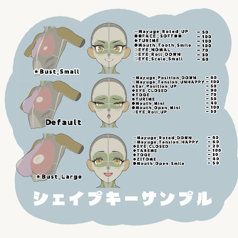 顔つきを作れる!イラスト下書き用3Dバストアップ頭部モデル