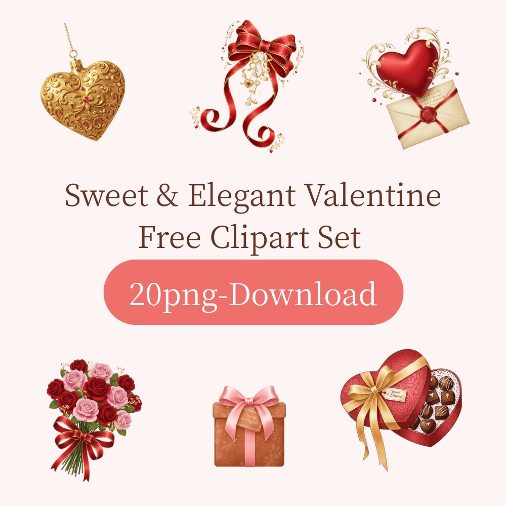Sweet & Elegant Valentine – 無料クリップアート素材集（20点）