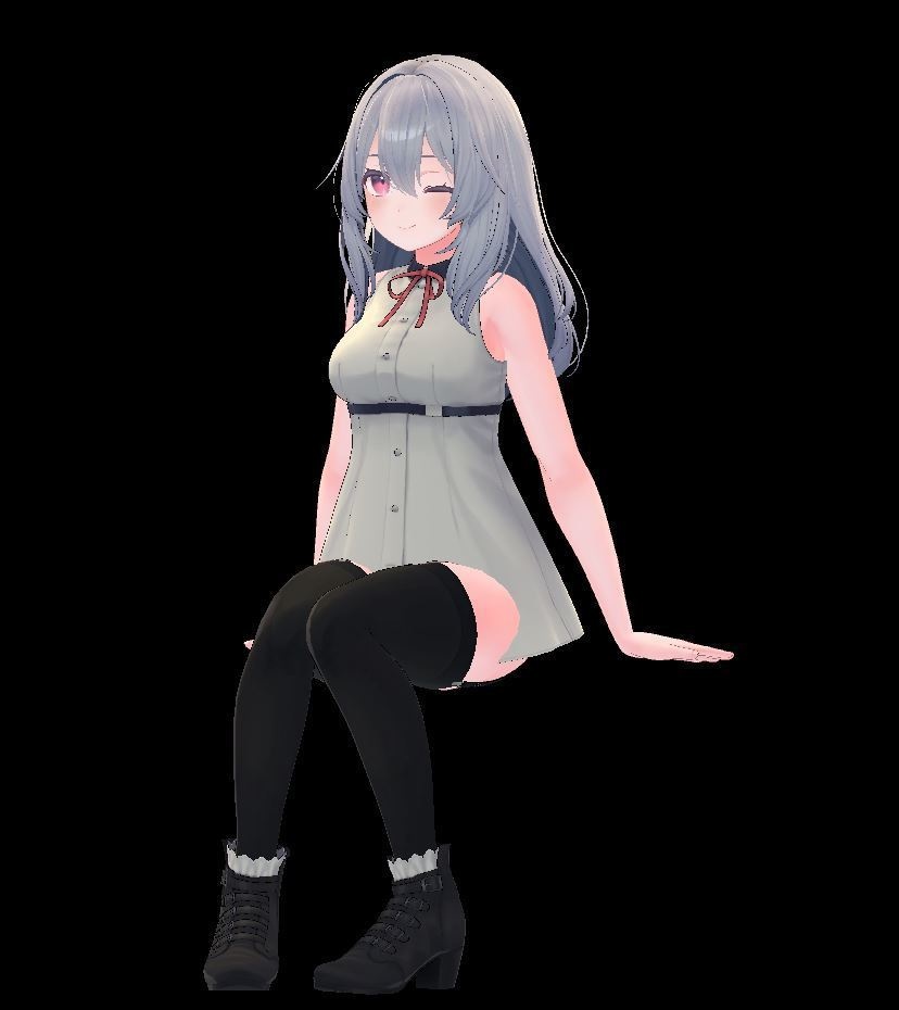 【無料】内股で座ってるポーズ(女の子)