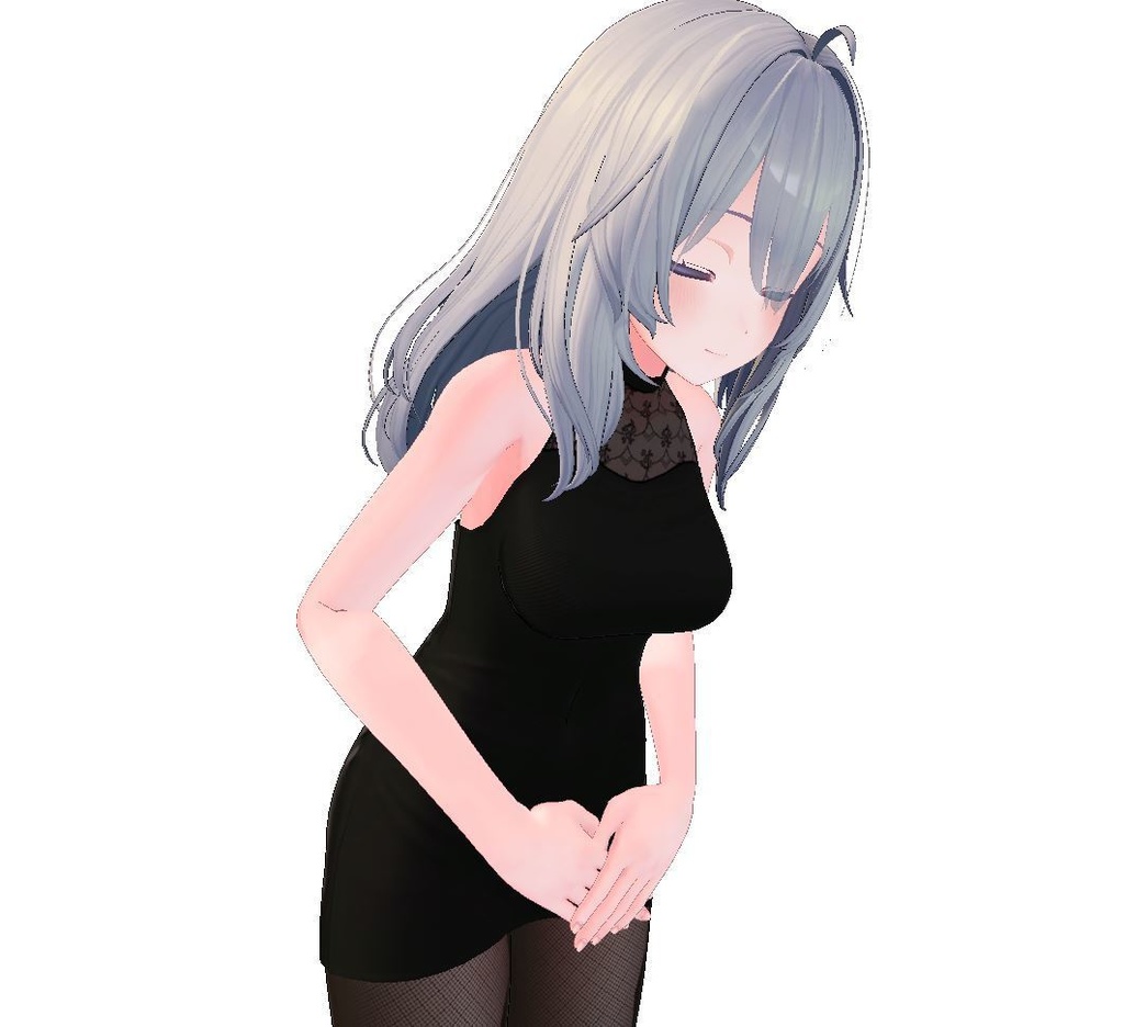 【無料】お辞儀風ポーズ(立ち)・深々と頭を下げる版付き