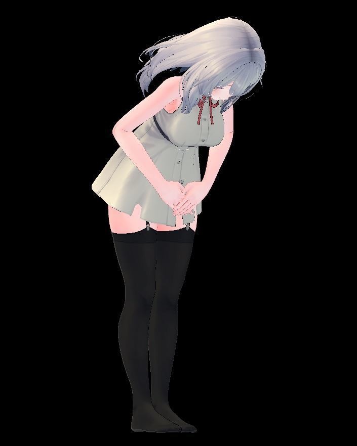 【無料】お辞儀風ポーズ(立ち)・深々と頭を下げる版付き